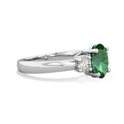 Lab Emerald Diamond Three Stone Oval Trellis 14K White Gold ring R4024