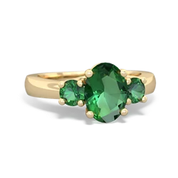 Lab Emerald Three Stone Oval Trellis 14K Yellow Gold ring R4024