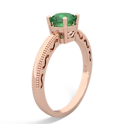 Lab Emerald Milgrain Filigree 14K Rose Gold ring R5090