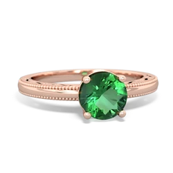 Lab Emerald Milgrain Filigree 14K Rose Gold ring R5090