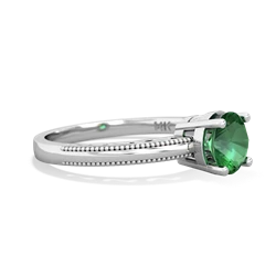 Lab Emerald Milgrain Filigree 14K White Gold ring R5090