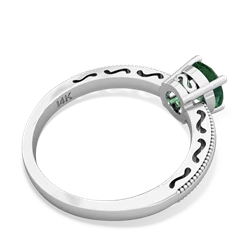 Lab Emerald Milgrain Filigree 14K White Gold ring R5090