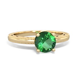 Lab Emerald Milgrain Filigree 14K Yellow Gold ring R5090