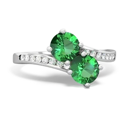 Lab Emerald Channel Set Two Stone 14K White Gold ring R5303