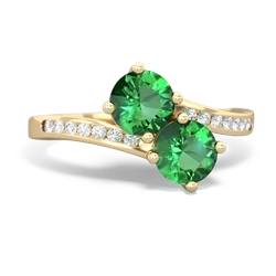 Lab Emerald Channel Set Two Stone 14K Yellow Gold ring R5303