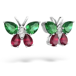 Lab Emerald Butterfly 14K White Gold earrings E2215