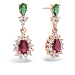 Lab Emerald Halo Pear Dangle 14K Rose Gold earrings E1882