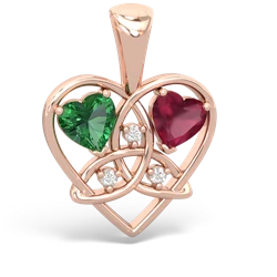 Lab Emerald Celtic Trinity Heart 14K Rose Gold pendant P5331