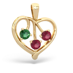 Lab Emerald Glowing Heart 14K Yellow Gold pendant P2233