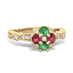 Lab Emerald Sparkling Tiara Cluster 14K Yellow Gold ring R26293RD