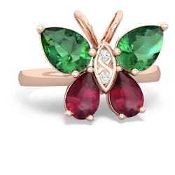 Lab Emerald Butterfly 14K Rose Gold ring R2215