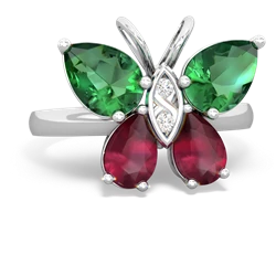 Lab Emerald Butterfly 14K White Gold ring R2215