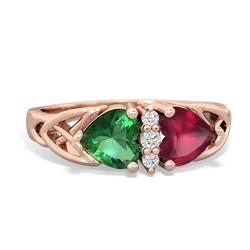 Lab Emerald Celtic Knot Double Heart 14K Rose Gold ring R5040