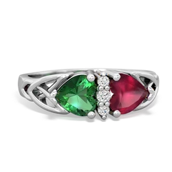 Lab Emerald Celtic Knot Double Heart 14K White Gold ring R5040