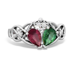 Lab Emerald 'One Heart' Celtic Knot Claddagh 14K White Gold ring R5322