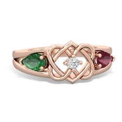 Lab Emerald Hearts Intertwined 14K Rose Gold ring R5880