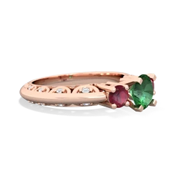 Lab Emerald Art Deco Eternal Embrace Engagement 14K Rose Gold ring C2003