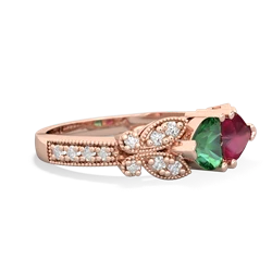 Lab Emerald Diamond Butterflies 14K Rose Gold ring R5601