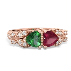 Lab Emerald Diamond Butterflies 14K Rose Gold ring R5601