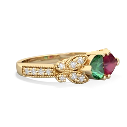 Lab Emerald Diamond Butterflies 14K Yellow Gold ring R5601