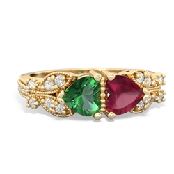 Lab Emerald Diamond Butterflies 14K Yellow Gold ring R5601