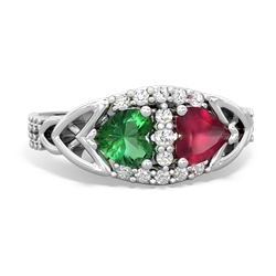 Lab Emerald Sparkling Celtic Knot 14K White Gold ring R2645