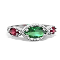 Lab Emerald Milgrain Marquise 14K White Gold ring R5700