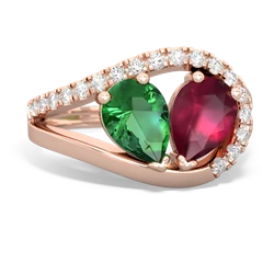 Lab Emerald Nestled Heart Keepsake 14K Rose Gold ring R5650