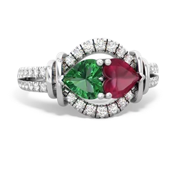 Lab Emerald Art-Deco Keepsake 14K White Gold ring R5630