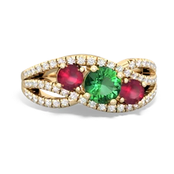 Lab Emerald Three Stone Aurora 14K Yellow Gold ring R3080