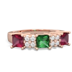 Lab Emerald Three Stone Diamond Cluster 14K Rose Gold ring R2592