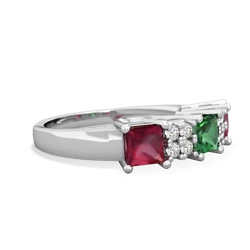 Lab Emerald Three Stone Diamond Cluster 14K White Gold ring R2592