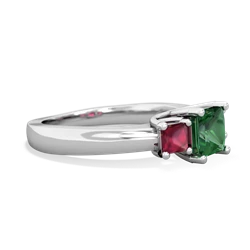 Lab Emerald Three Stone Trellis 14K White Gold ring R4015