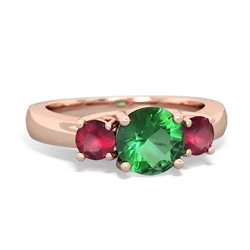 Lab Emerald Three Stone Round Trellis 14K Rose Gold ring R4018