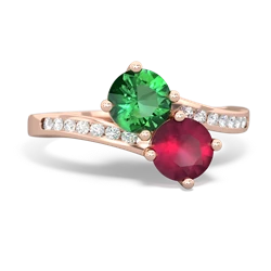 Lab Emerald Channel Set Two Stone 14K Rose Gold ring R5303