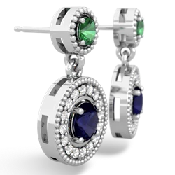 Lab Emerald Halo Dangle 14K White Gold earrings E5319