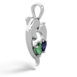 Lab Emerald Dolphin Heart 14K White Gold pendant P5820