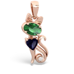 Lab Emerald Kitten 14K Rose Gold pendant P5780