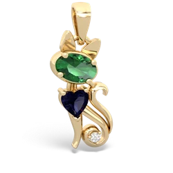 Lab Emerald Kitten 14K Yellow Gold pendant P5780