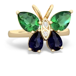 Lab Emerald Butterfly 14K Yellow Gold ring R2215