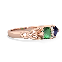 Lab Emerald Celtic Knot Double Heart 14K Rose Gold ring R5040