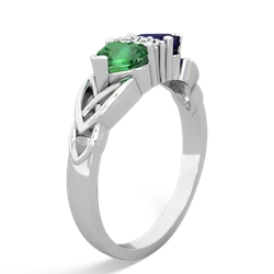 Lab Emerald Celtic Knot Double Heart 14K White Gold ring R5040