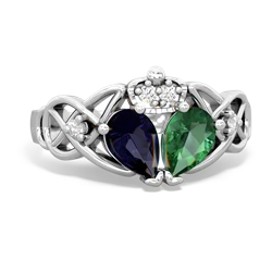 Lab Emerald 'One Heart' Celtic Knot Claddagh 14K White Gold ring R5322