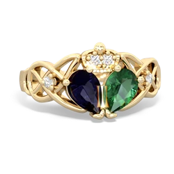 Lab Emerald 'One Heart' Celtic Knot Claddagh 14K Yellow Gold ring R5322