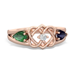 Lab Emerald Hearts Intertwined 14K Rose Gold ring R5880