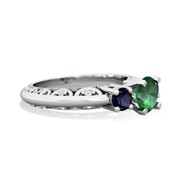 Lab Emerald Art Deco Eternal Embrace Engagement 14K White Gold ring C2003