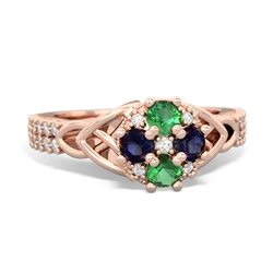 Lab Emerald Celtic Knot Cluster Engagement 14K Rose Gold ring R26443RD