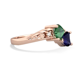 Lab Emerald Snuggling Hearts 14K Rose Gold ring R2178