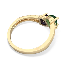 Lab Emerald Snuggling Hearts 14K Yellow Gold ring R2178