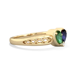 Lab Emerald Filligree 'One Heart' 14K Yellow Gold ring R5070